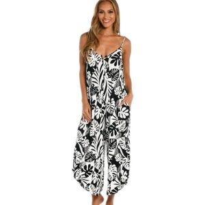 Sunshine 79 Optic Tropic Wide-Leg Relaxed Jumpsuit In Black/White Size SM